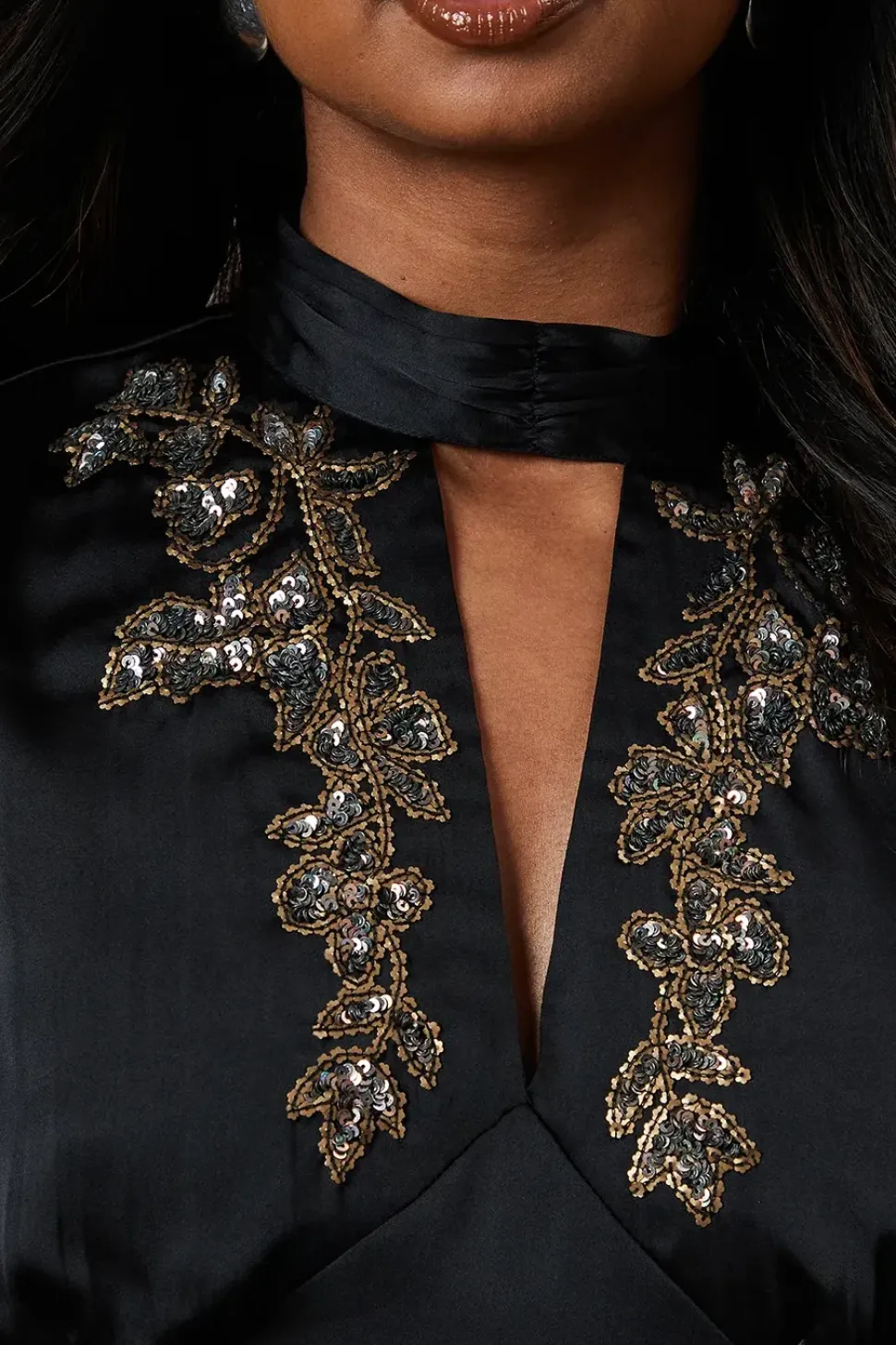 Hand Embellished Satin Maxi Dress