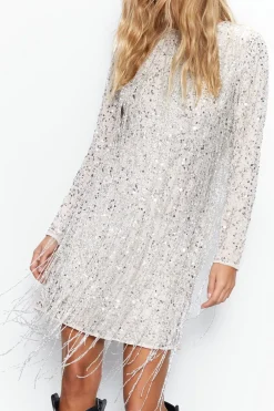 Hand Embellished Sequin Fringe Tassel Mini Dress