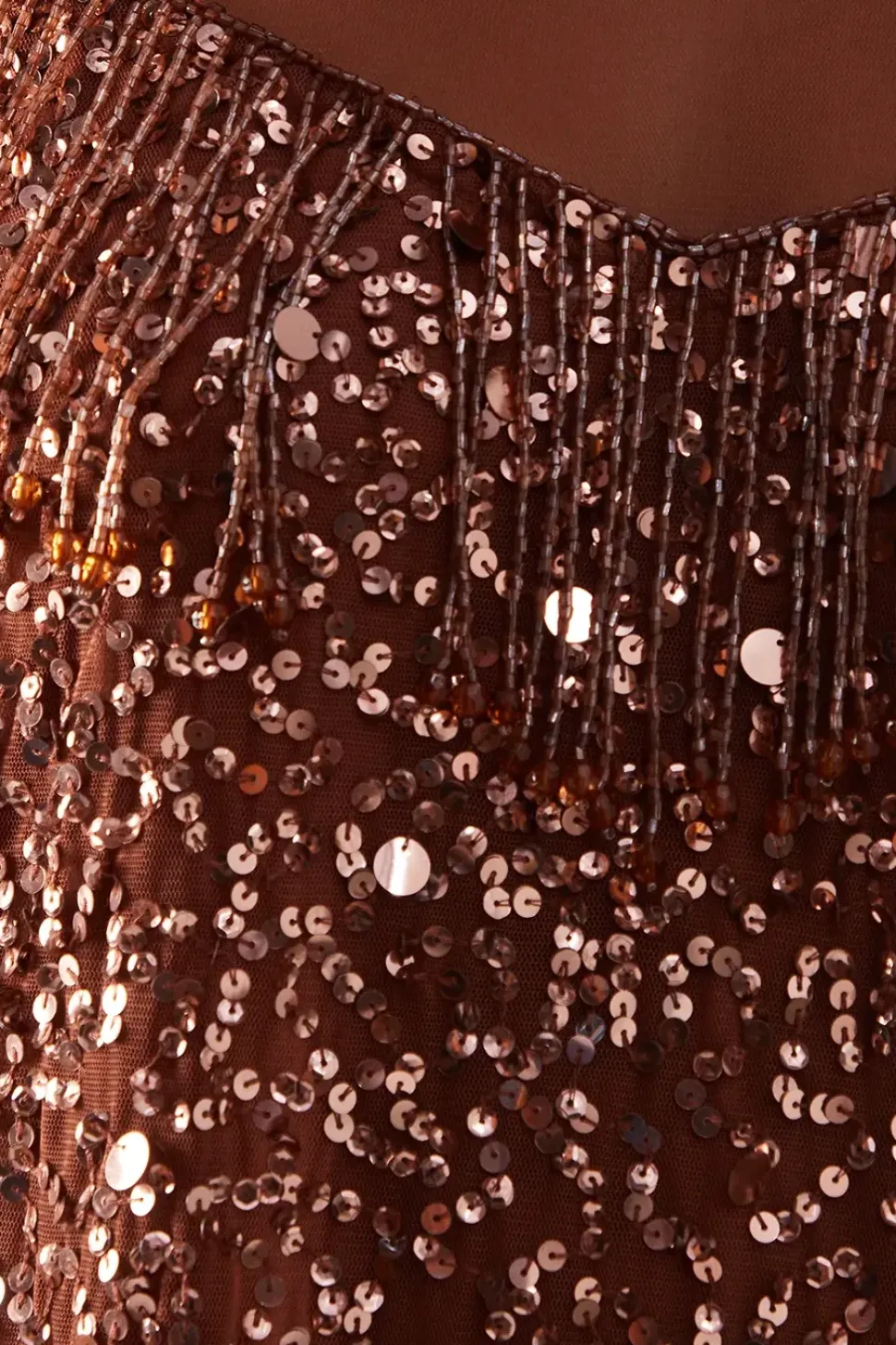 Hand Embellished Sequin Fringe Yoke Mini Dress