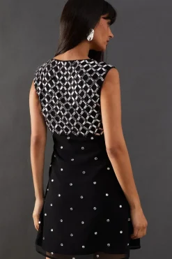 Hand Embellished Sequin Panel Georgette Mini Dress