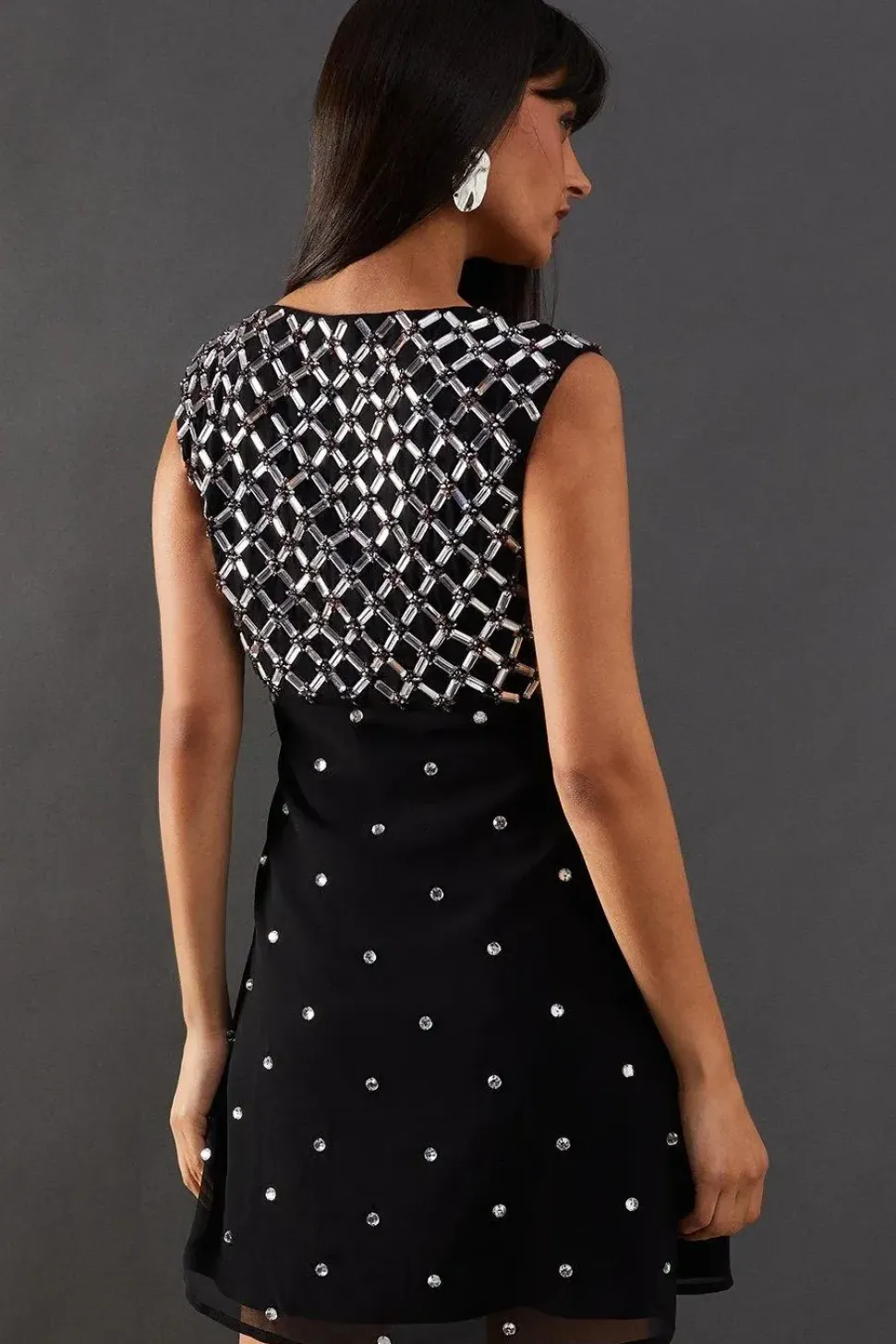 Hand Embellished Sequin Panel Georgette Mini Dress