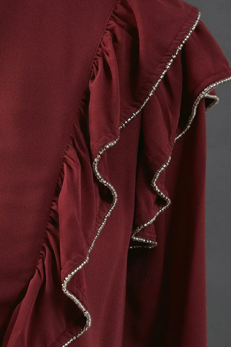 Hand Embellished Sequin Ruffle Mini Smock Dress