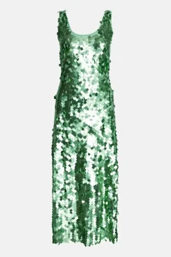 Hand Embellished Sequin V Neck Midi Dress