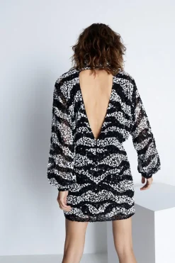 Hand Embellished Sequin Zebra Mini Dress