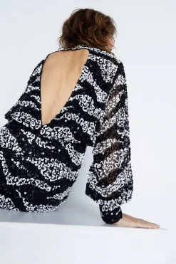Hand Embellished Sequin Zebra Mini Dress