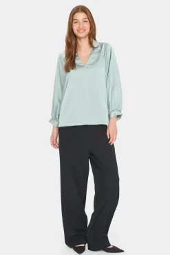HandianiSZ Johnny Collar Satin Blouse-