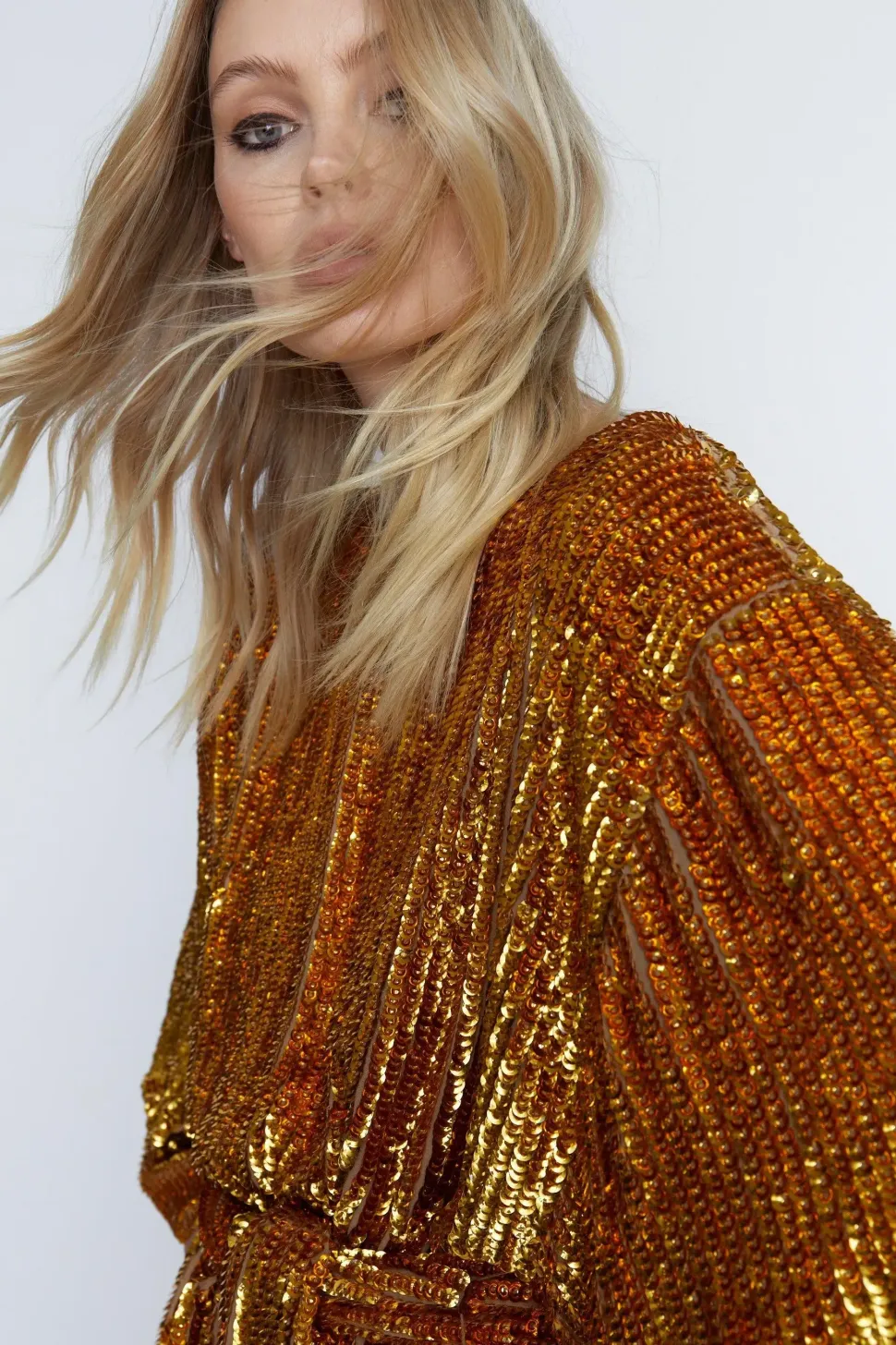 Hand Sequined Belted Mini Dress