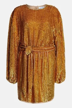Hand Sequined Belted Mini Dress