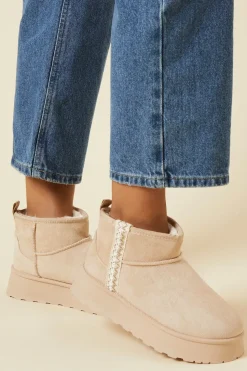 Hania Suedette Faux Fur Lined Stitch Detail Cosy Chunky Flatform Ankle Boots