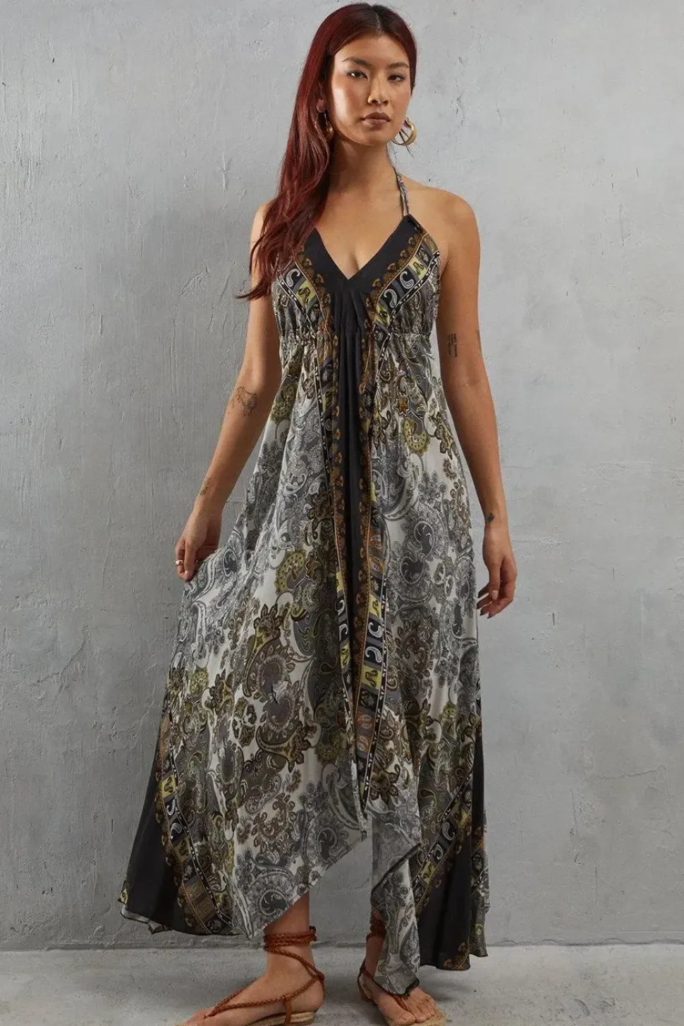 Hanky Hem Scarf Print Midi Dress