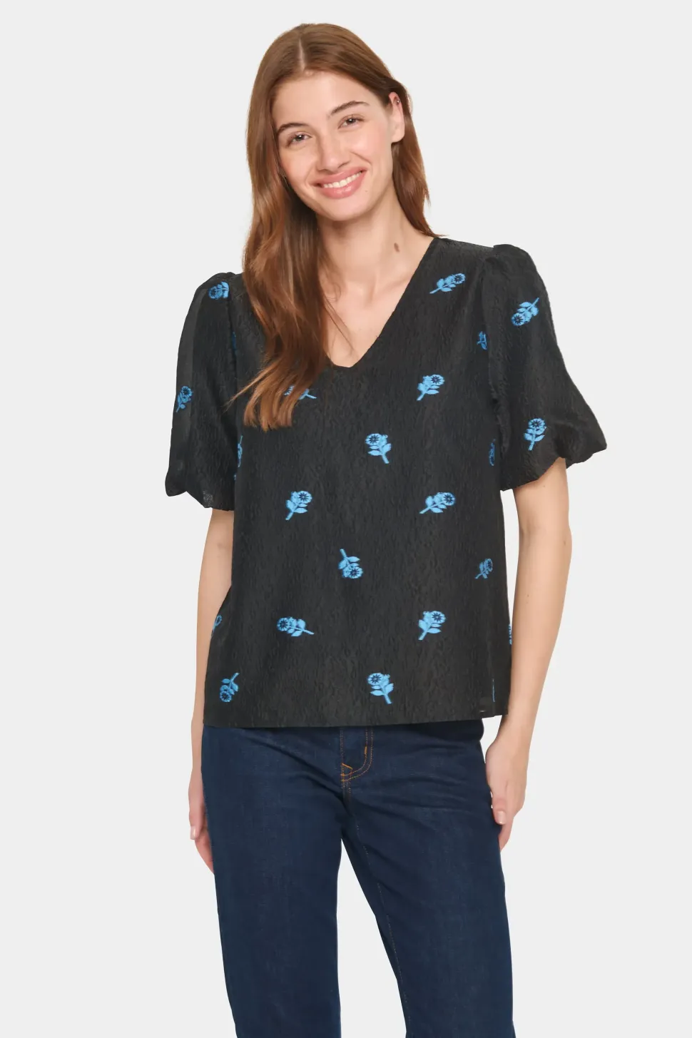 HannahSZ Blouse V-neck Short Sleeves-
