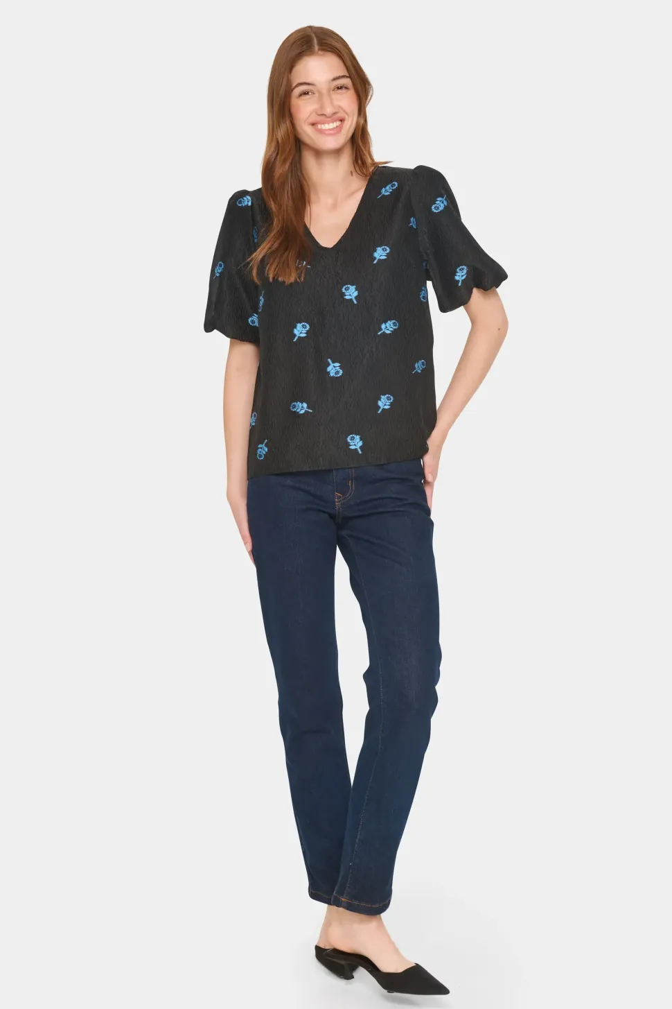 HannahSZ Blouse V-neck Short Sleeves-