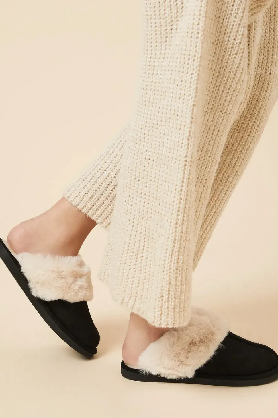 Harleen Suedette Faux Fur Lined Mule Slippers