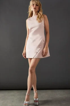Heart Button Satin A Line Mini Dress