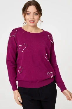 Heart Embellished Boat Neck Jumper
