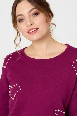 Heart Embellished Boat Neck Jumper