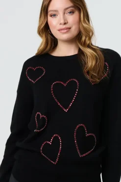 Heart Embellished Long Sleeve Jumper