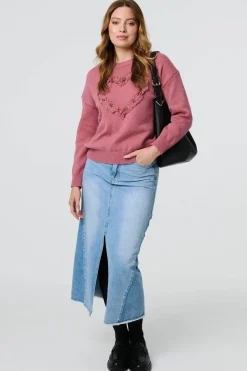 Heart Pearl Embellished Jumper