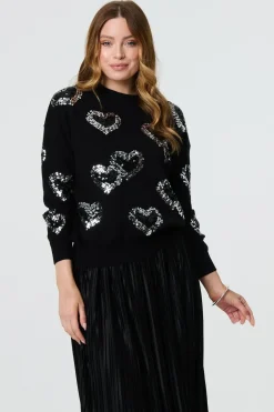 Heart Sequin Embellished Knitted Jumper