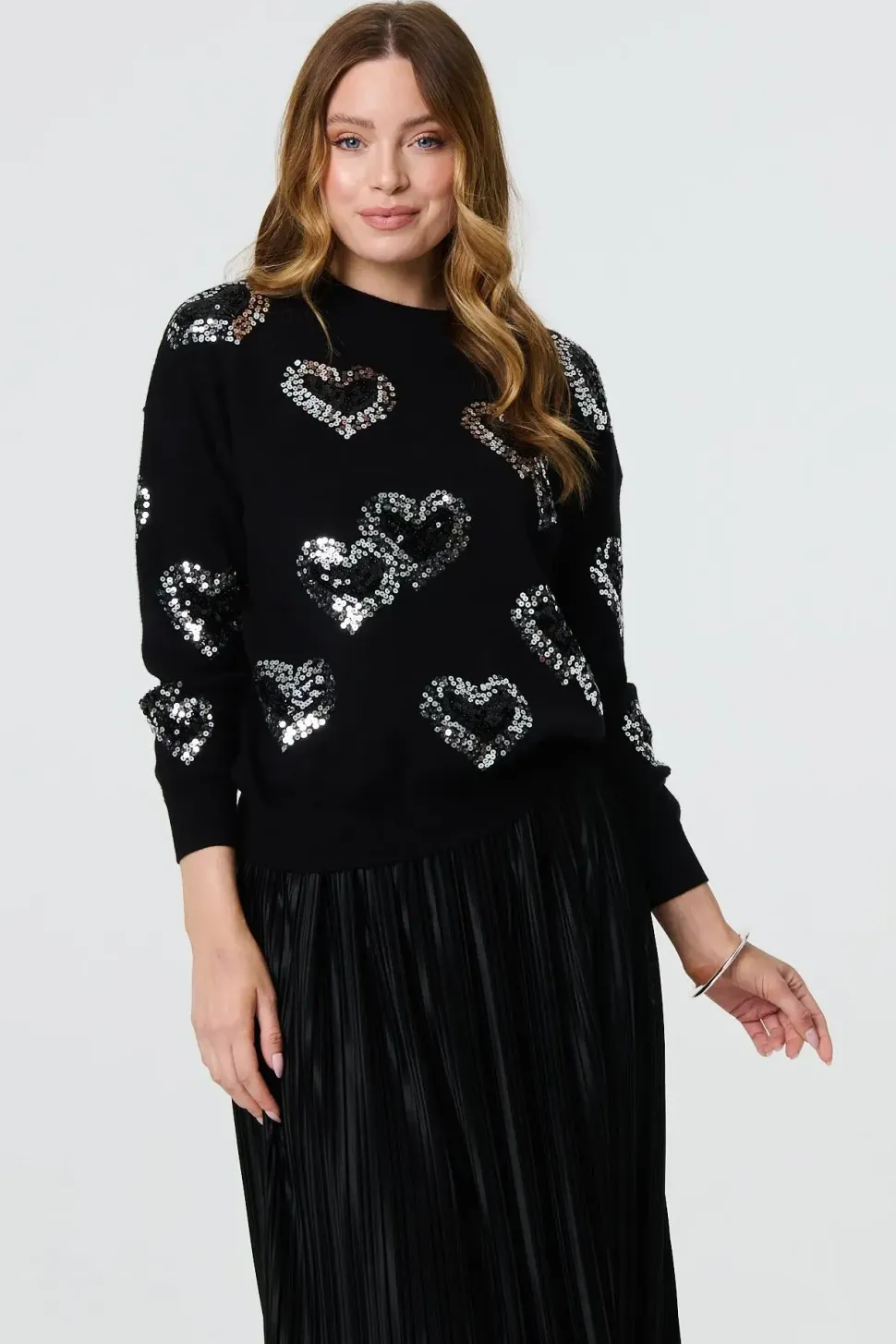 Heart Sequin Embellished Knitted Jumper
