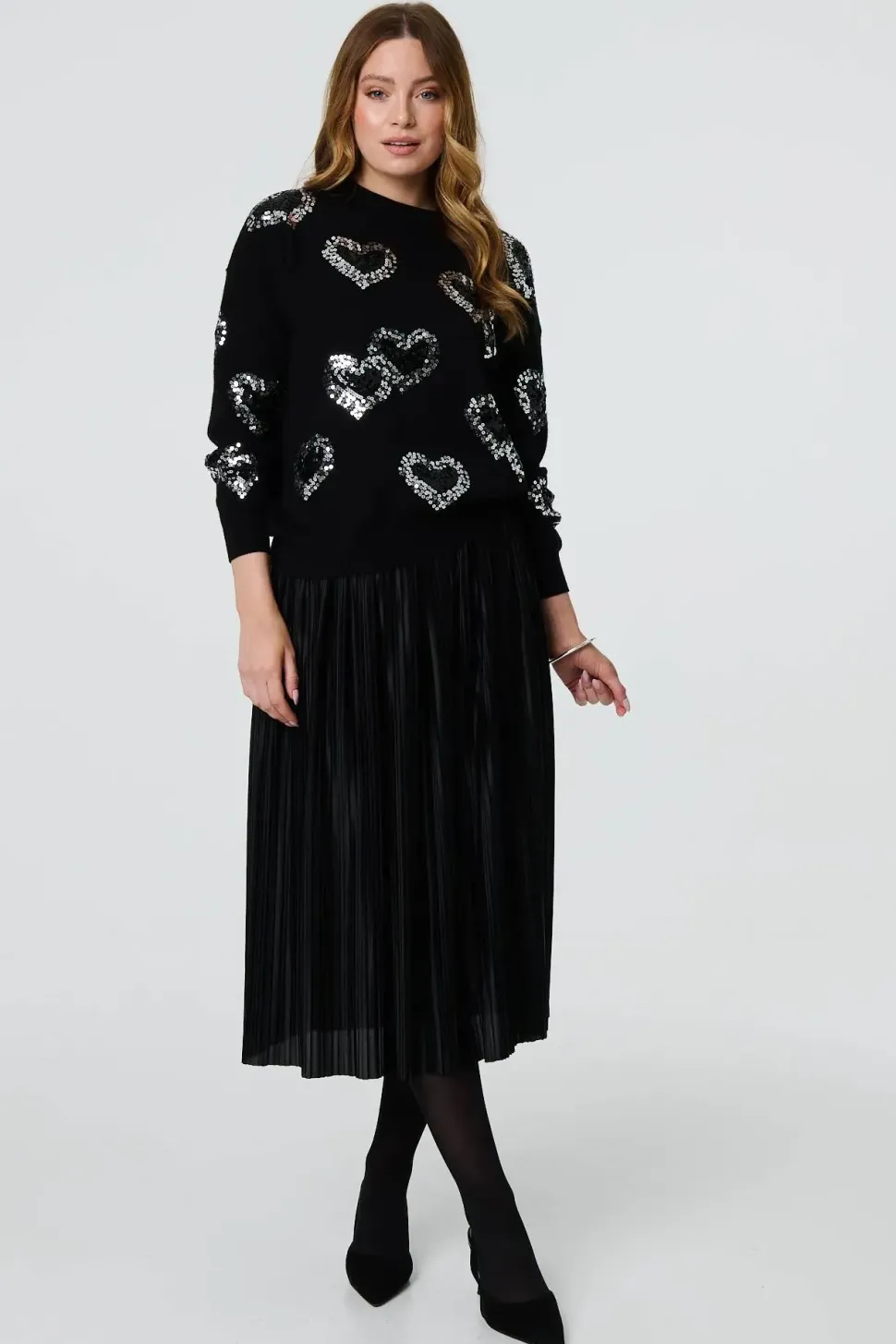 Heart Sequin Embellished Knitted Jumper