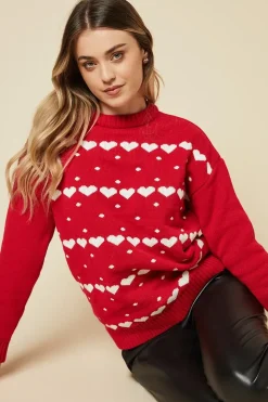 Heart Striped Crew Neck Jumper