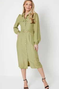 Heavy Crepe D-ring Belted Shirt Dress