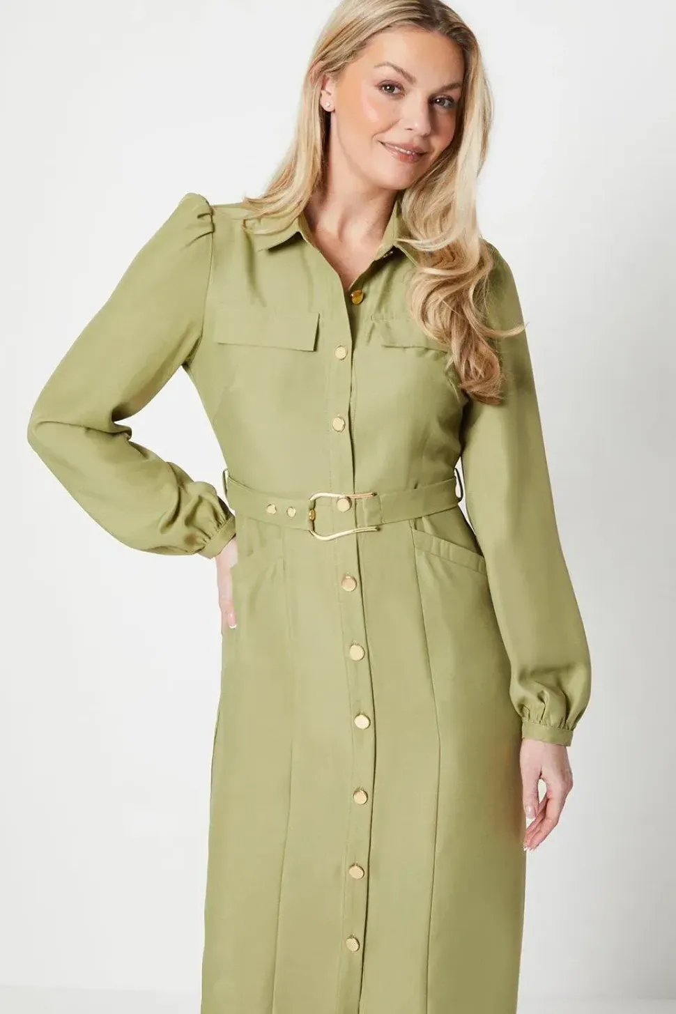 Heavy Crepe D-ring Belted Shirt Dress