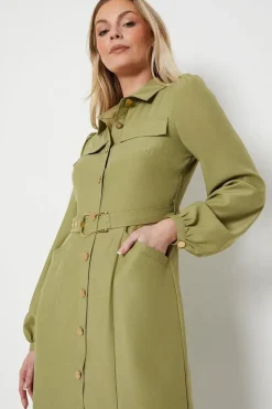 Heavy Crepe D-ring Belted Shirt Dress
