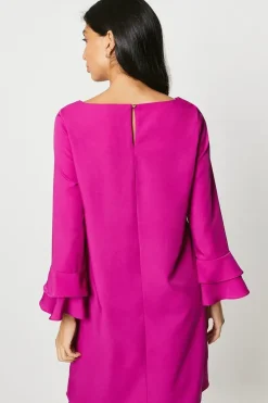 Heavy Crepe Plain Flute Sleeve Shift Dress