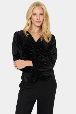 HebaSZ Velvet V-neck Ruchings Blouse-