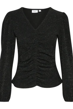 HelaSZ V-neck Ruchings Glitter Blouse-