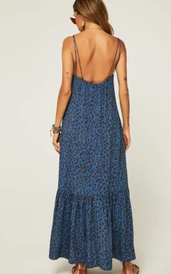 Hem Detail Slip Dress In Navy Leopard Print