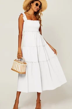 Hem Detail Tiered Maxi Dress In Light Blue