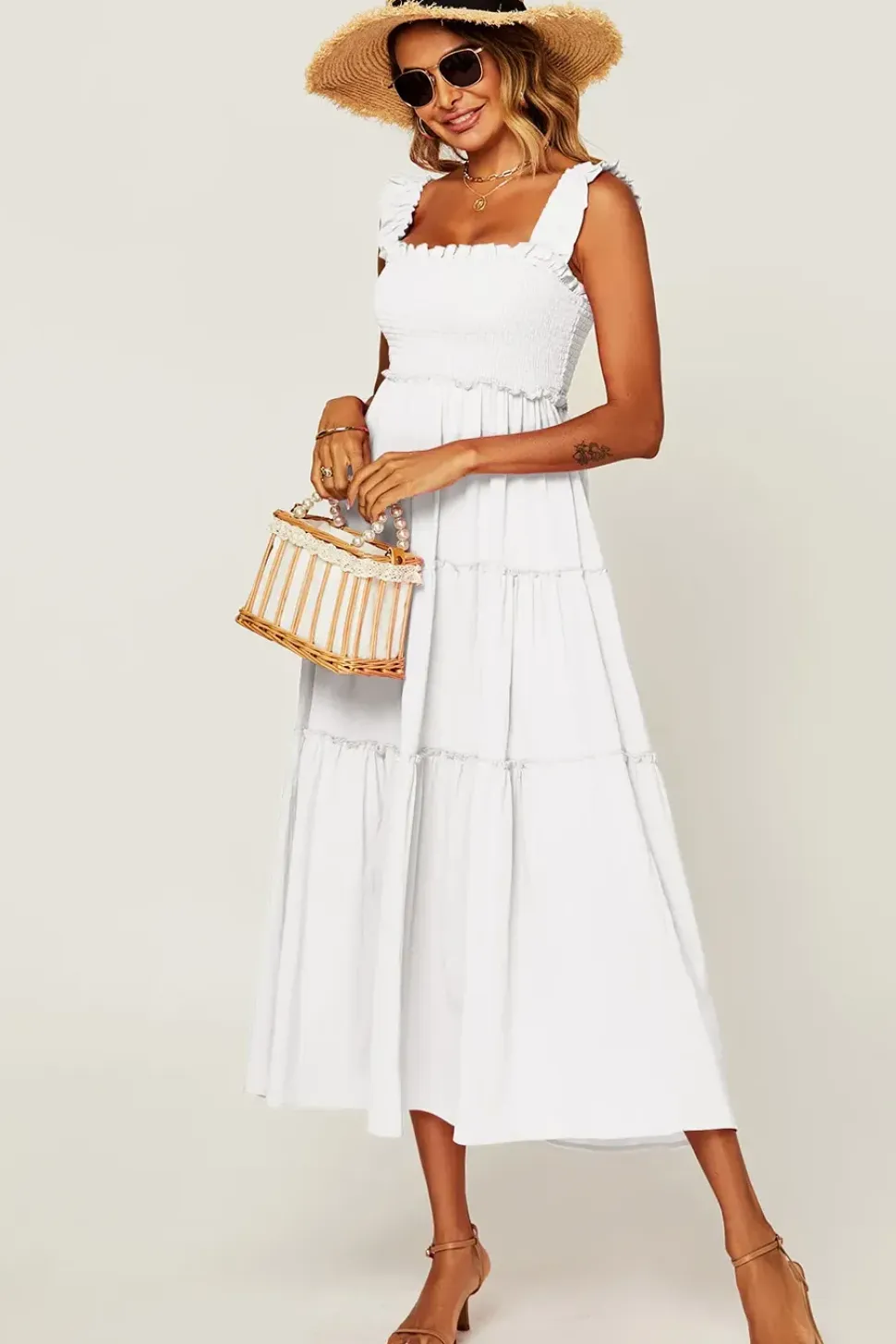 Hem Detail Tiered Maxi Dress In Light Blue