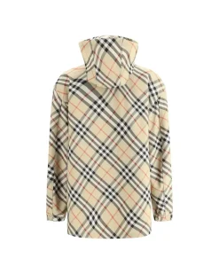 High Collar Jacket with Adjustable Drawstring Hood and Archive Check