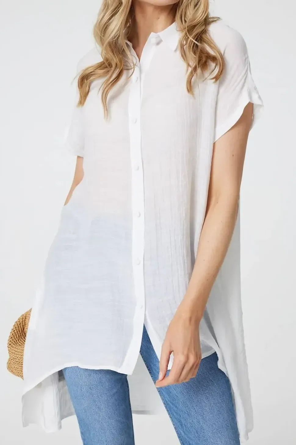 High Low Longline Button-Up Shirt