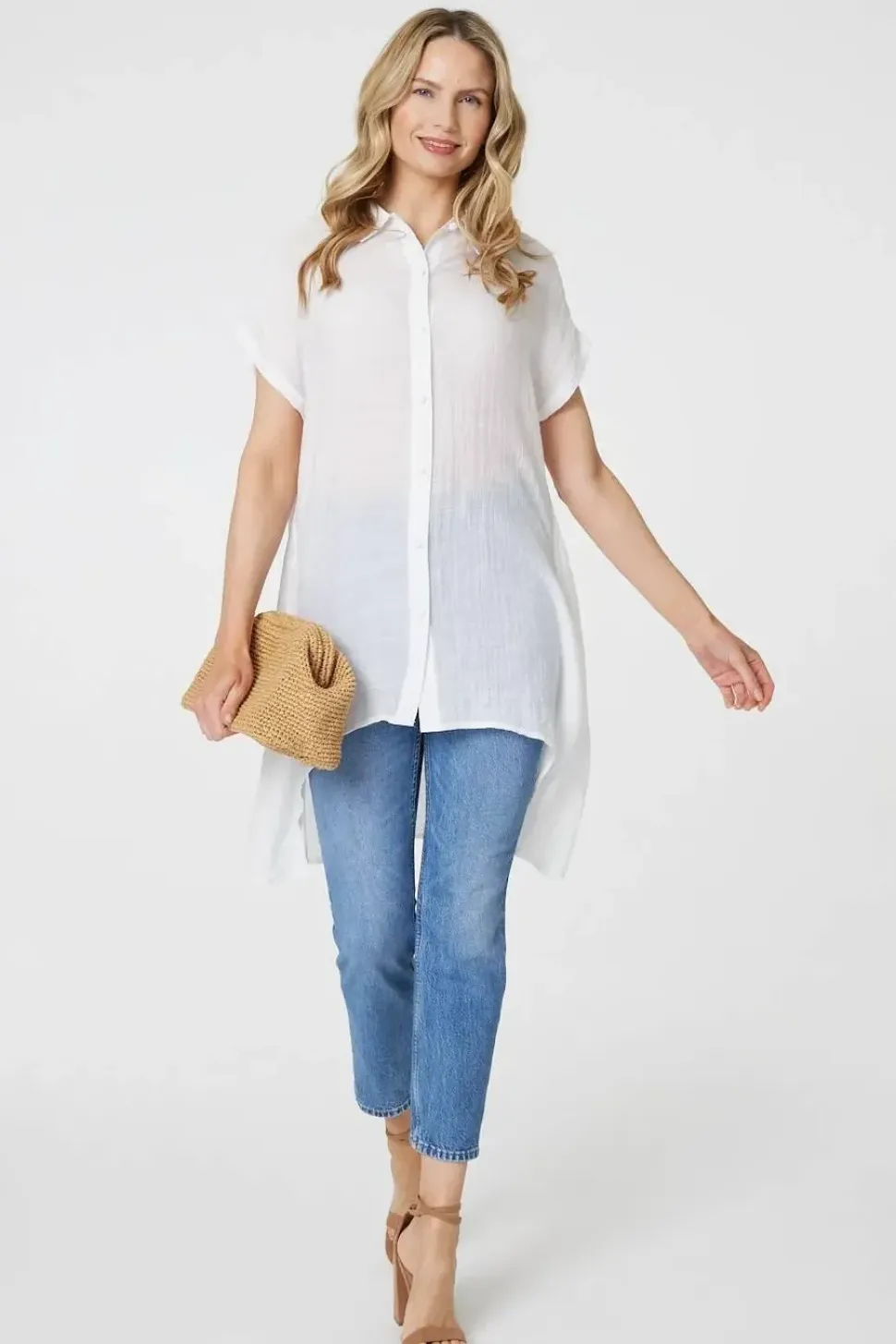 High Low Longline Button-Up Shirt