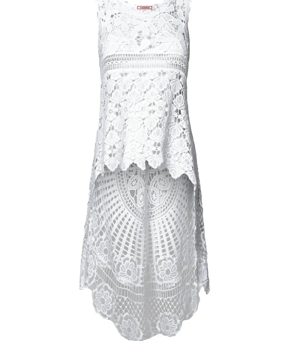 High Low Sleeveless Round Neck Crochet Top