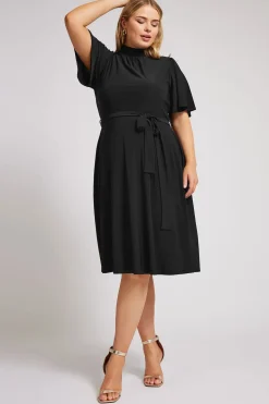 High Neck Belted Skater Dress