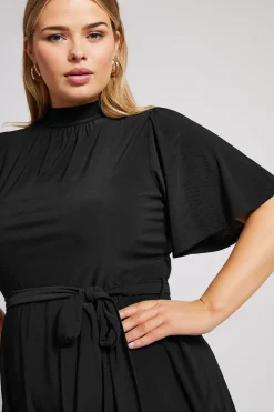 High Neck Belted Skater Dress