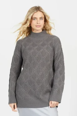High Neck Cable Knit Tunic Jumper