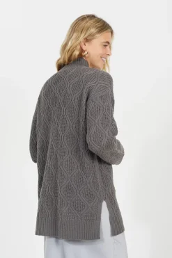 High Neck Cable Knit Tunic Jumper