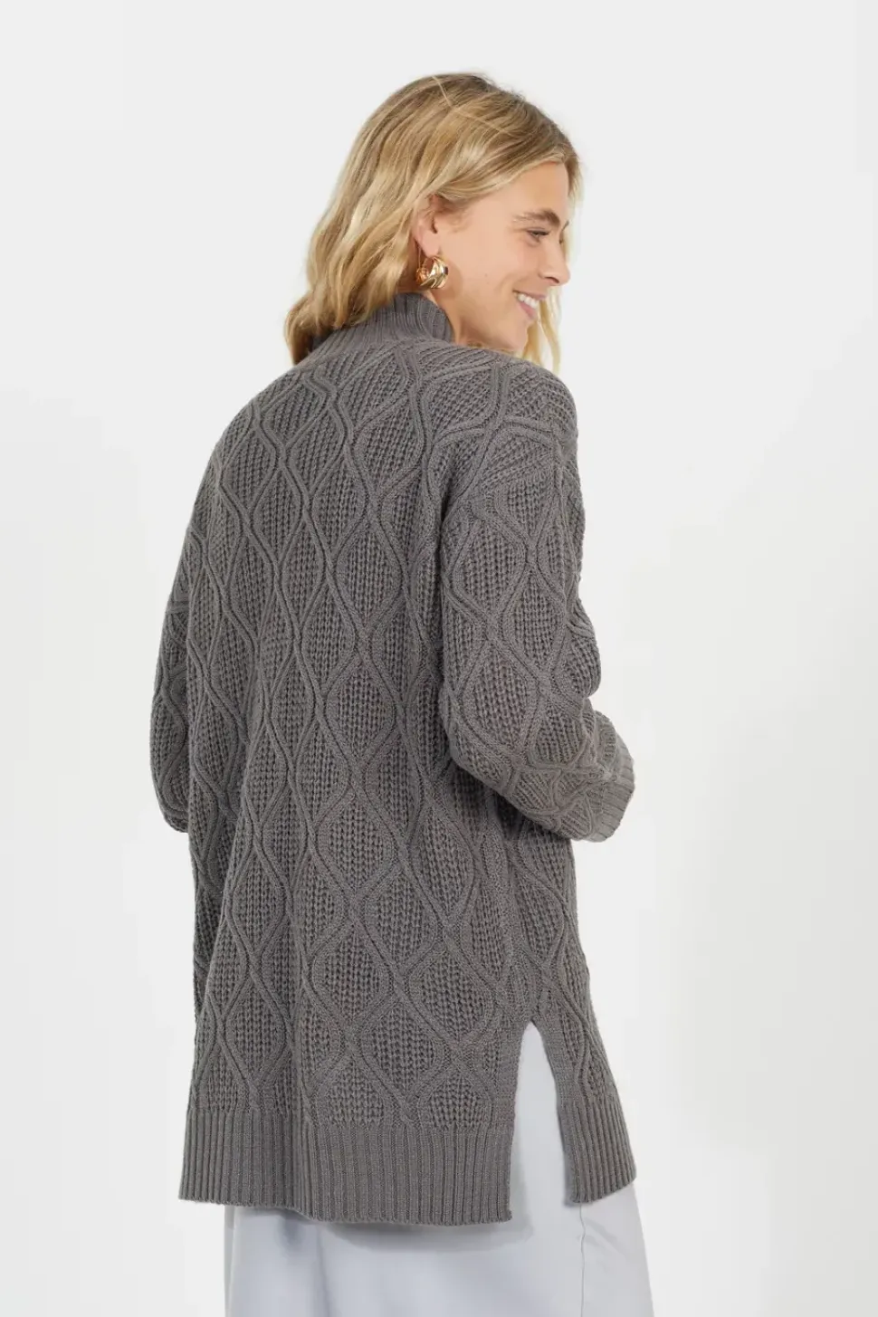 High Neck Cable Knit Tunic Jumper