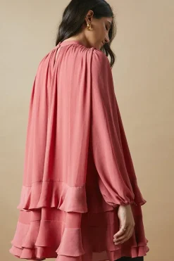 High Neck Chiffon Mini Dress