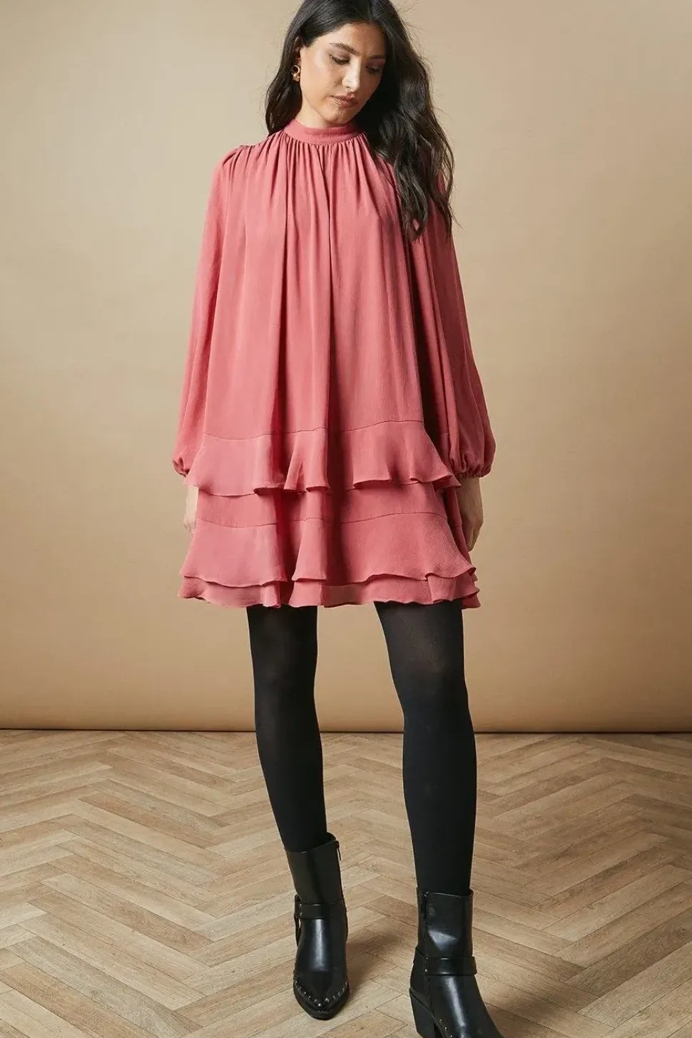 High Neck Chiffon Mini Dress
