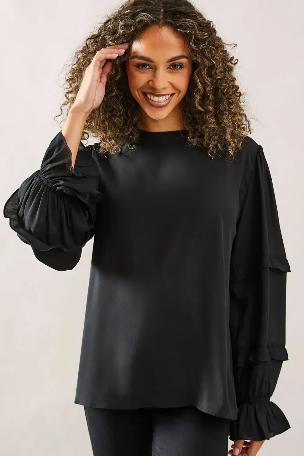 High Neck Frill Detail Blouse