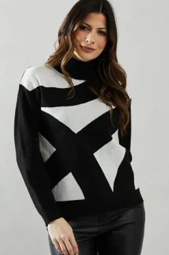 High Neck Front Detail Rib Sleeve Jumper