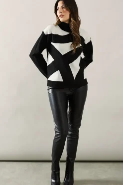 High Neck Front Detail Rib Sleeve Jumper