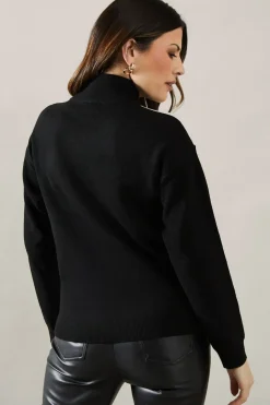 High Neck Front Detail Rib Sleeve Jumper